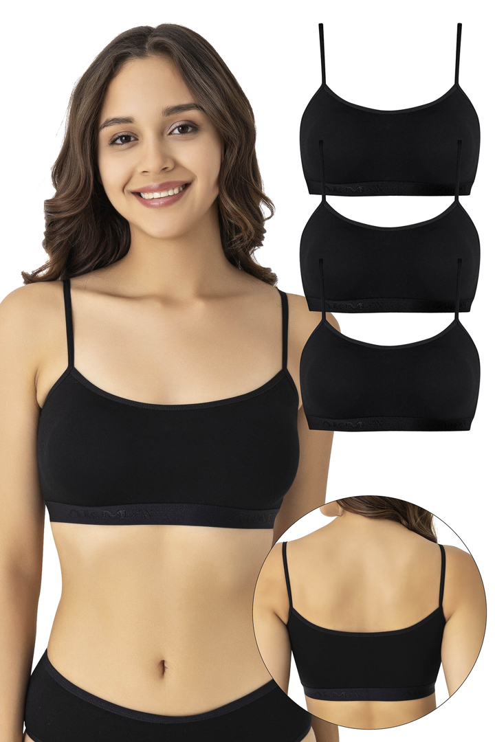 Picture of Kadın Bambu İp Askılı Çıkarılabilir Pedli Büstiyer Siyah 3'lü Paket