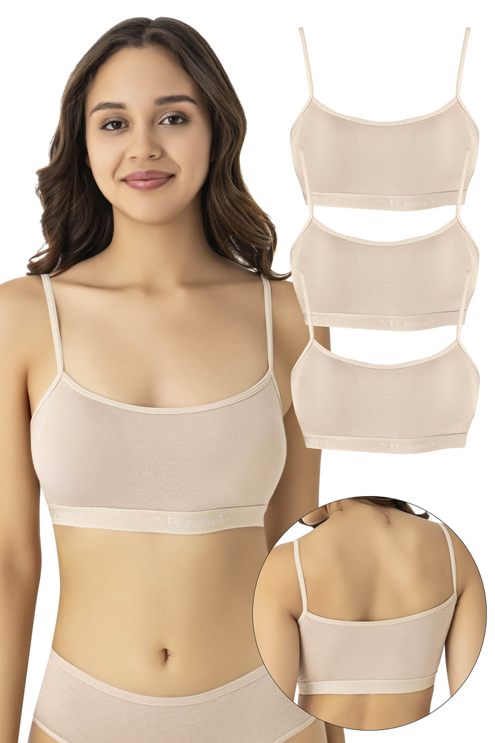 Picture of Kadın Bambu İp Askılı Çıkarılabilir Pedli Büstiyer Ten 3'lü Paket