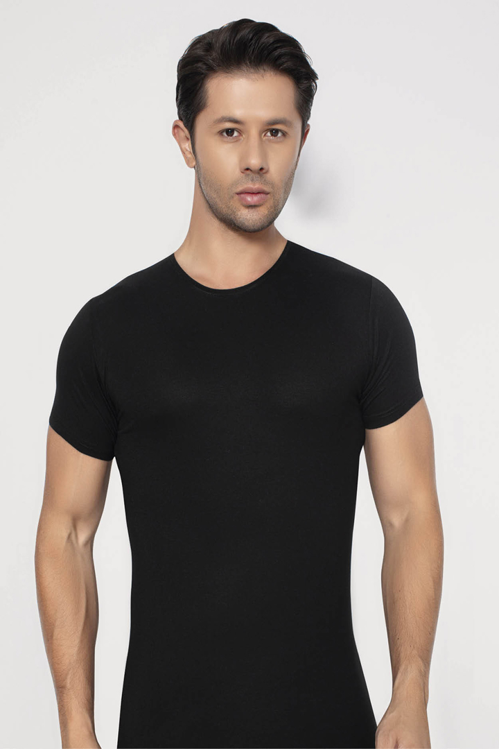 Picture of Erkek Slim Fit Dar Kesim Pamuklu Yumuşak Dokulu Siyah Bisiklet Yaka Basic Tişört