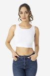 Picture of Kadın Pamuklu Fitilli Halter Yaka Kalın Askılı Crop Beyaz