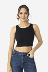 Picture of Kadın Pamuklu Fitilli Halter Yaka Kalın Askılı Crop Siyah