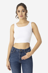 Picture of Kadın Pamuklu Kaşkorse Bisiklet Yaka Kalın Askılı Crop Beyaz
