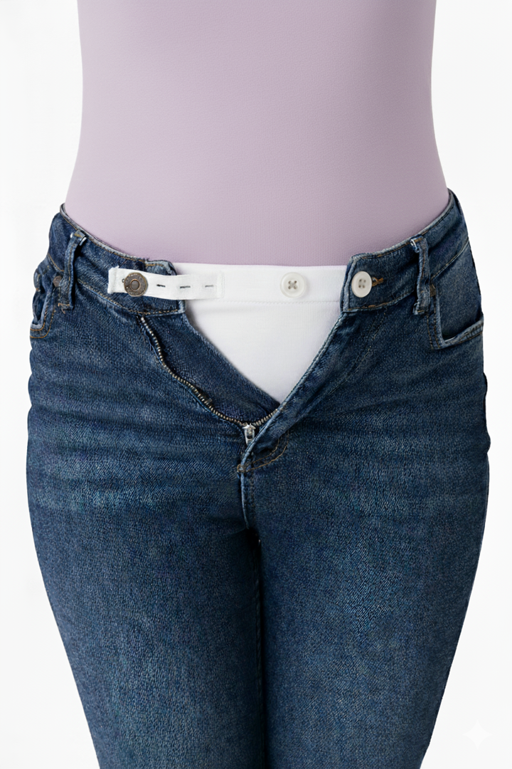 Picture of Hamile Pantolon Bel Genişletici – Kadın Pantolon Genişletici, Sağ Düğme Uyumlu, Ayarlanabilir Aparat Beyaz