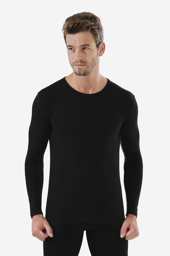 Picture of Erkek Siyah Ribana Uzun Kol Yuvarlak Yaka Badi