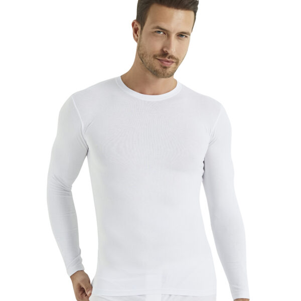 Men's White T-Shirt Long Sleeve Undershirt Crew Neck 100% Cotton
