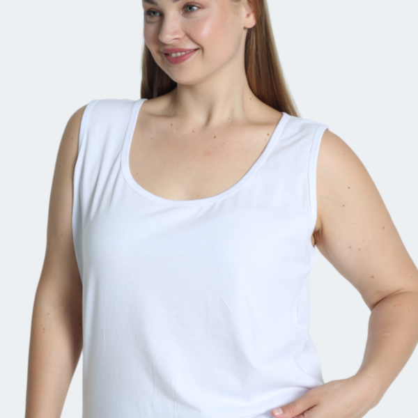 Women's White Plus Size Tank Top Wide Strap Cotton with Elastane