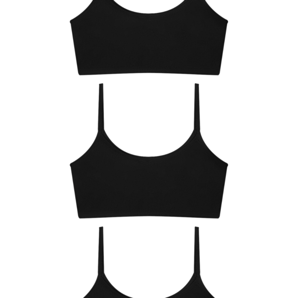Girls' Spaghetti Strap Black Cropped Bralette 3-Pack