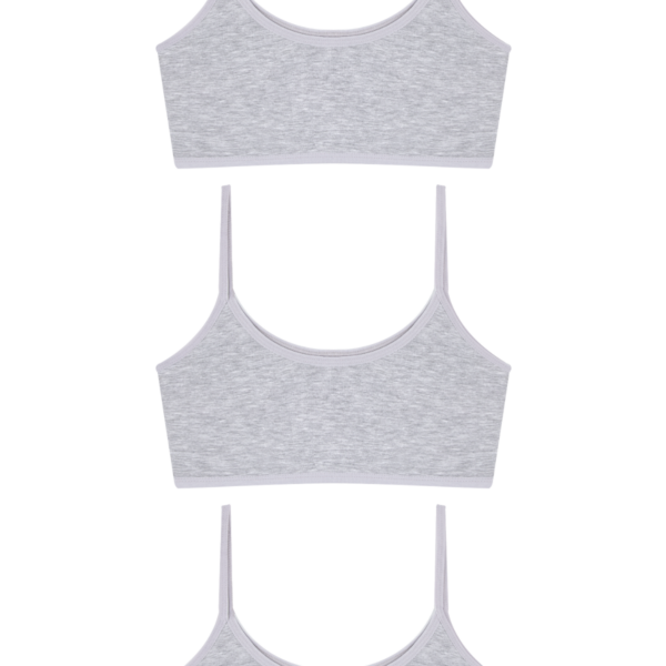 Girls' Spaghetti Strap Grey Cropped Bralette 3-Pack