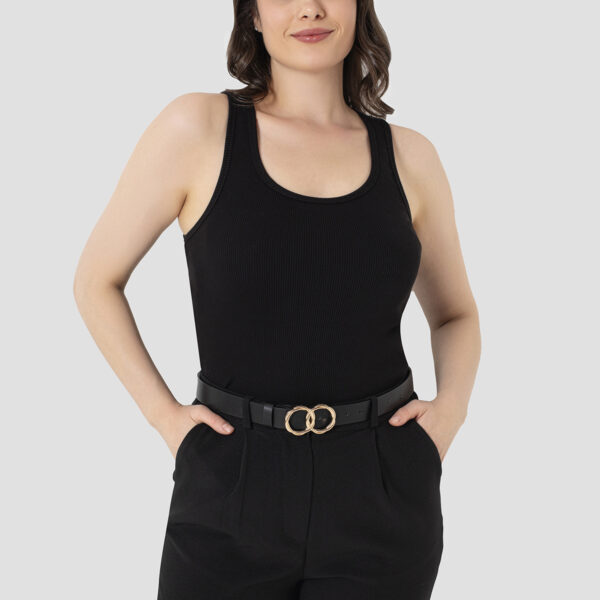 Women's Black Ribbed Look Ribbed Tank Top Wide Strap Basic