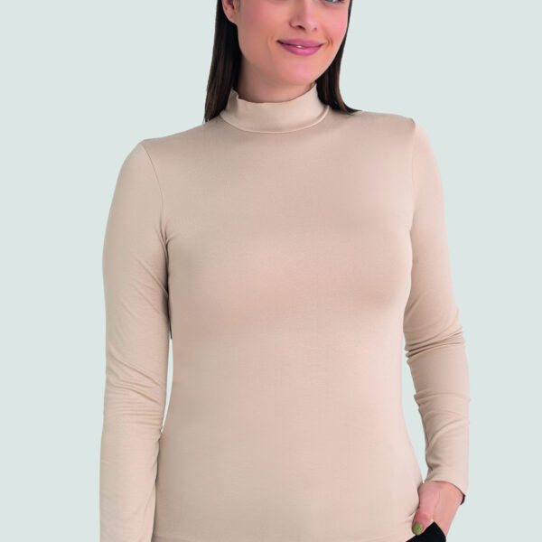Kadın Ten Balıkçı Yaka Uzun Kollu Body