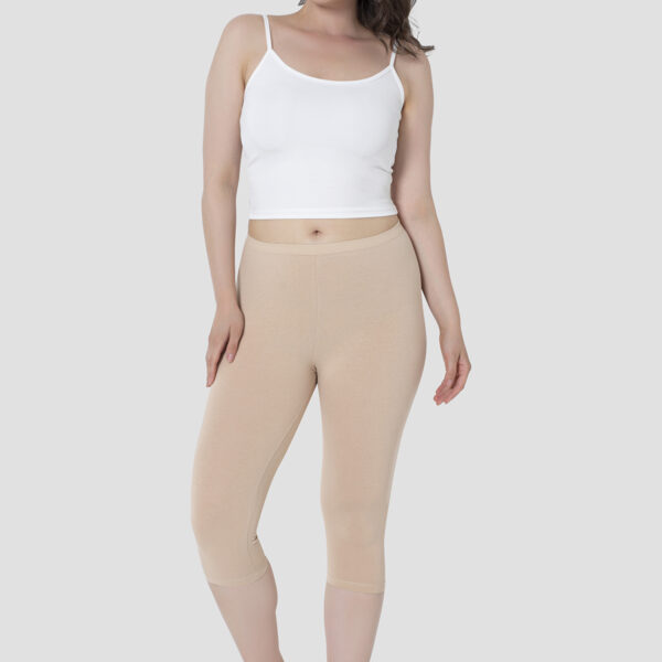 Women's Below-Knee Capri Length Combed Cotton Leggings Nude