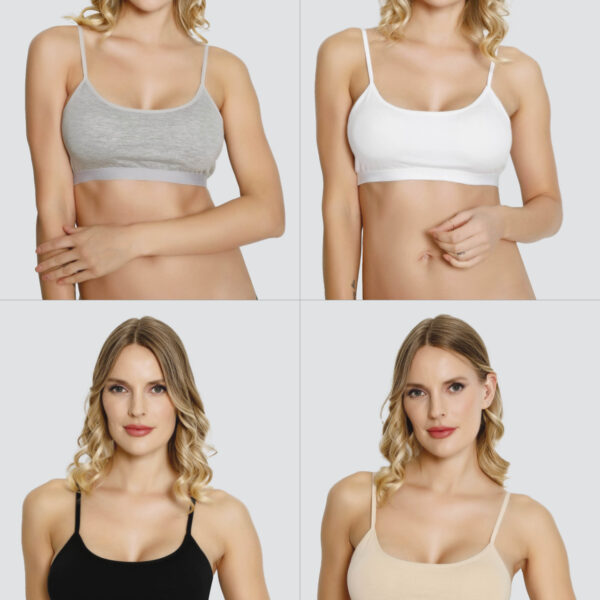 Women's Assorted Colors 4-Pack Spaghetti Strap Removable Padded Cropped Tank