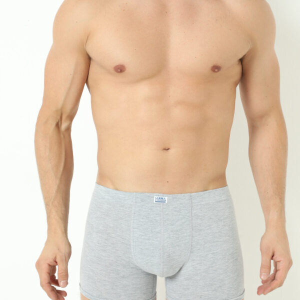 Men's Grey Coverstitched Boxer Briefs Solid Cotton with Elastane
