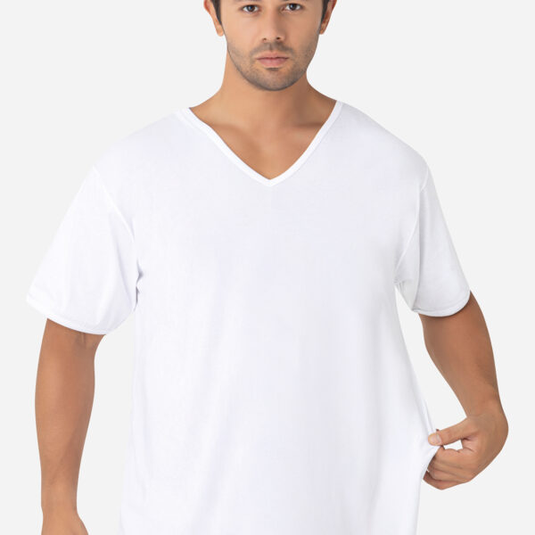 Men's White Plus Size T-Shirt V-Neck Short Sleeve Undershirt 100% Cotton