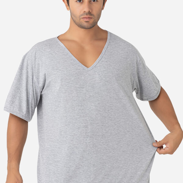 Men's Grey Plus Size T-Shirt V-Neck Short Sleeve Undershirt 100% Cotton