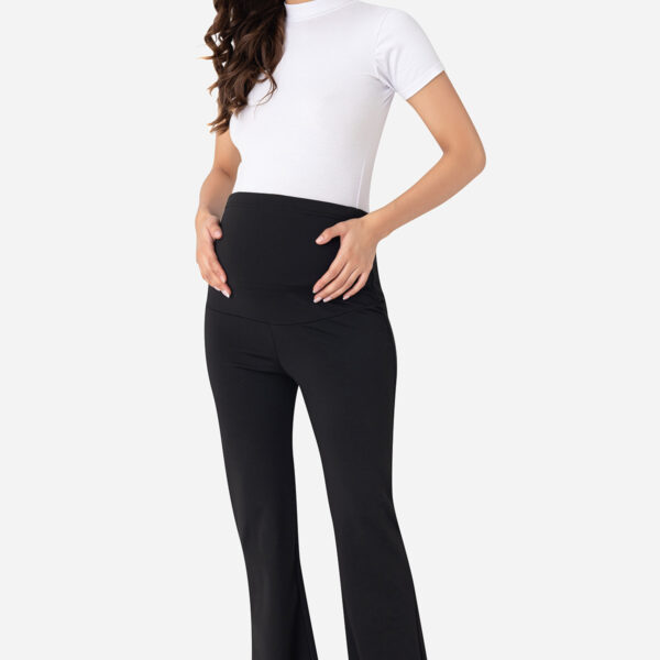 Flared High Waist Flexible Tummy Control Maternity Leggings Black