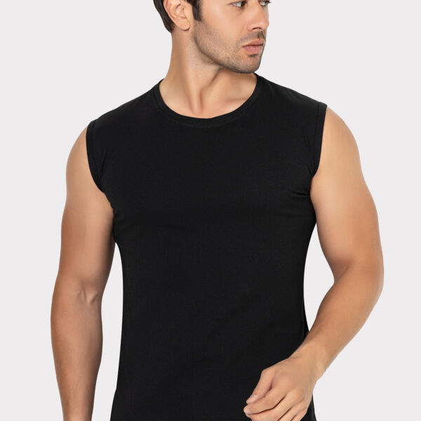 Men's Black Sleeveless T-Shirt Crew Neck Sleeveless Tank Top Cotton with Elastane