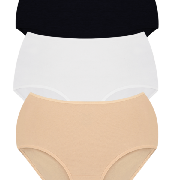 Women's High-Waist Cotton Briefs Panties 3-Pack Assorted Colors Flexible Fabric